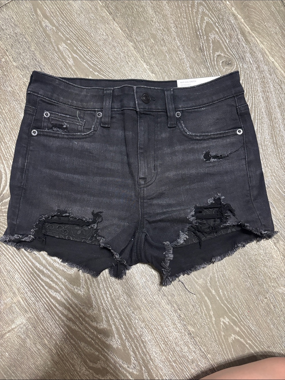 American Eagle Outfitters Black Distressed High-Rise Denim Shorts